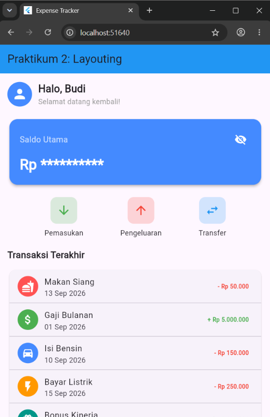 Output saat saldo di-hide