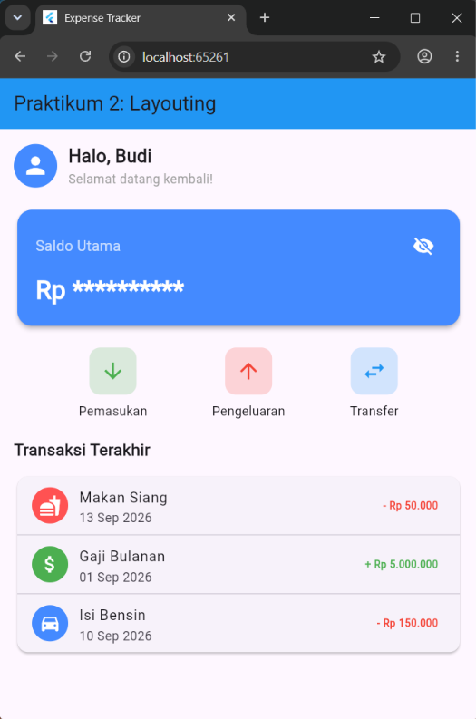 Output saat saldo di-hide