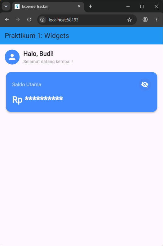 Output saat saldo di-hide