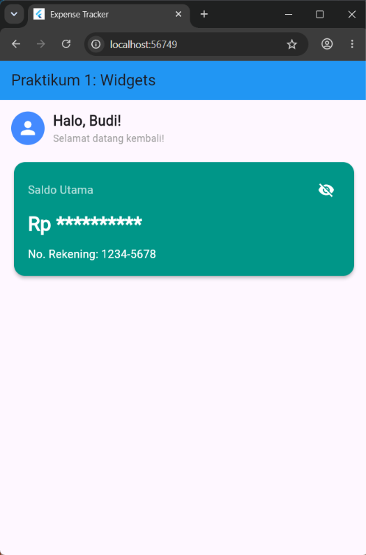 Output saat saldo di-hide