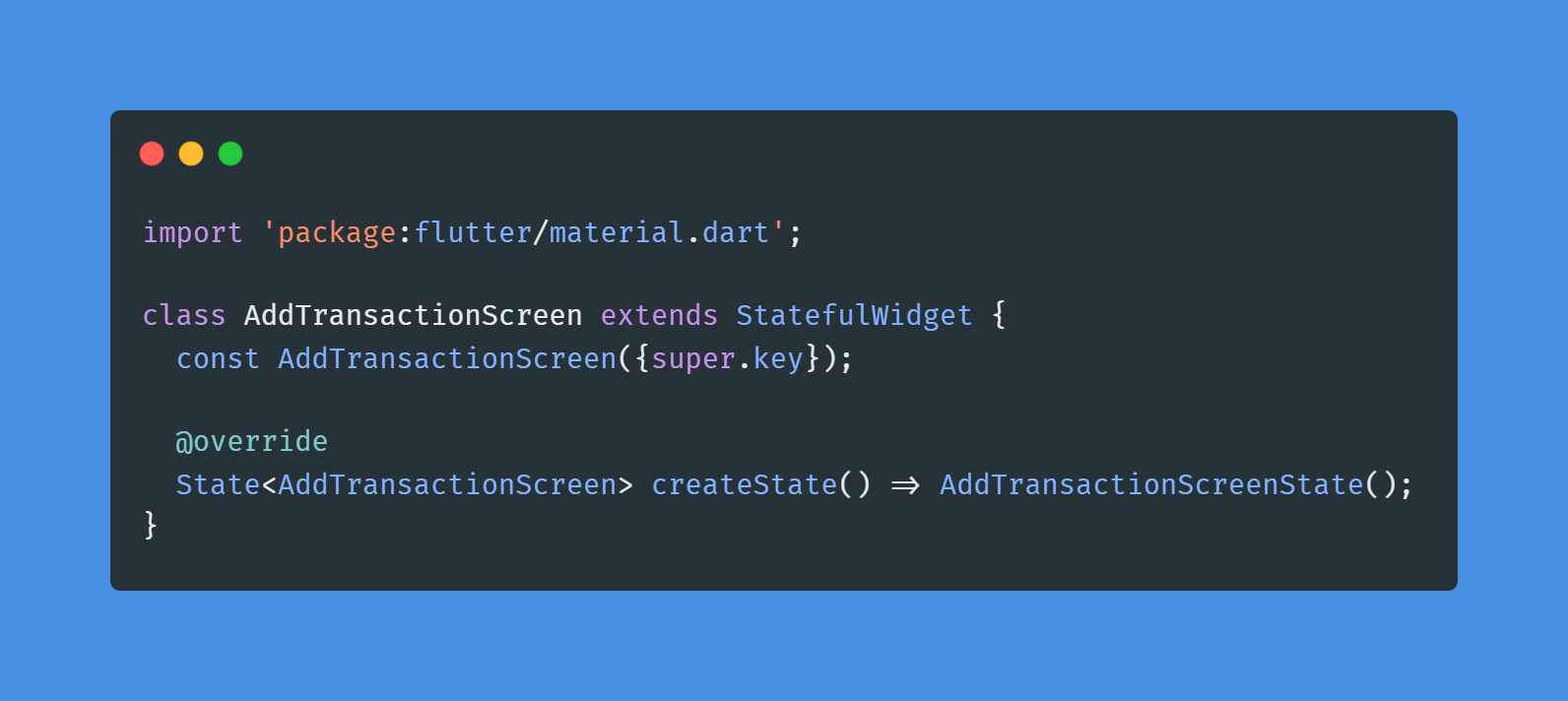 Mengimpor material design dan class AddTransactionScreen