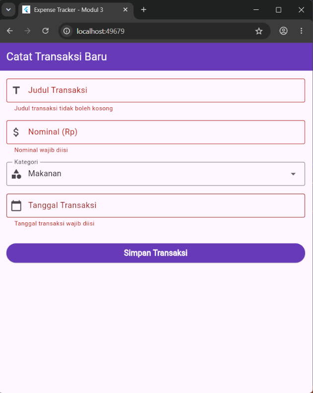 Output validasi wajib diisi