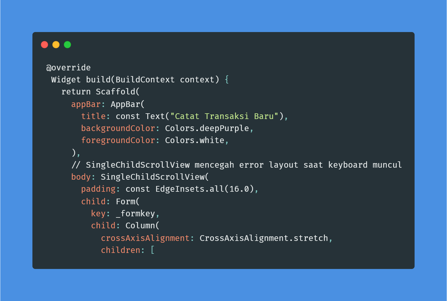 Membangun kerangka UI dengan SingleChildScrollView